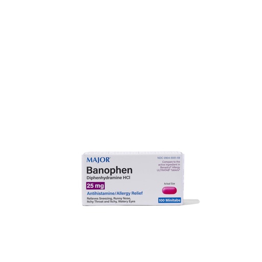 [BRSWGZQHBMMWCDTD] Major Pharmaceuticals 250068 Banophen Antihistamine Mini-Tablet, Compare to Benadryl Mini-Tabs, 25mg, Pink (Pack of 100)
