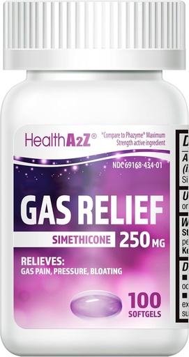 [BRSW2FQ3PMCRYFAZ] HealthA2Z® Gas Relief Simethicone 250mg, Fast Gas & Bloating Relief, Relieve Symptoms Naturally, 100 Softgels (Pack of 1)
