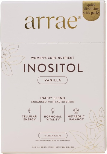 [BRSRGBIPBAHRSCTG] Arrae Inositol Supplement for Women - Supports Healthy Hormonal Balance, Regular Cycles, & Ovarian Health - 40:1 Myo & D-Chiro Raton with Lactoferrin & Folate - Vanilla Flavor - 8 Pack