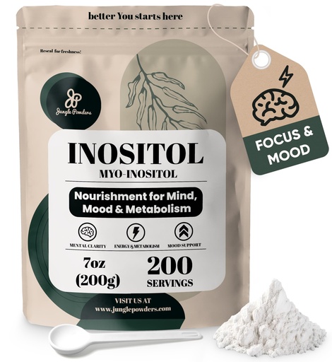 [BRSREBD2ORYR62Q6] Jungle Powders Inositol Powder 7 Ounce Bag - Unflavored, Vegan, Non-GMO Supplement 7-Month Supply Myo Inositol Supplement for Women Hormone Balance & Ovarian Function Support* 200 Servings with Scoop