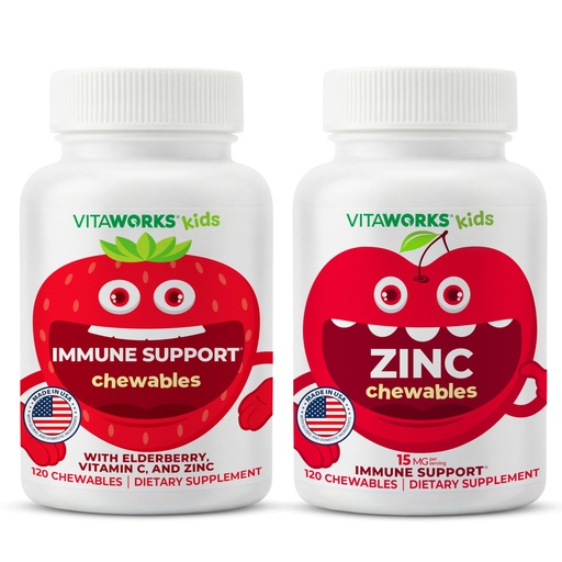 [BRSROEL7CIBBEETU] VitaWorks Kids Elderberry + Zinc + C Chewables + Zinc 15mg Chewables Bundle