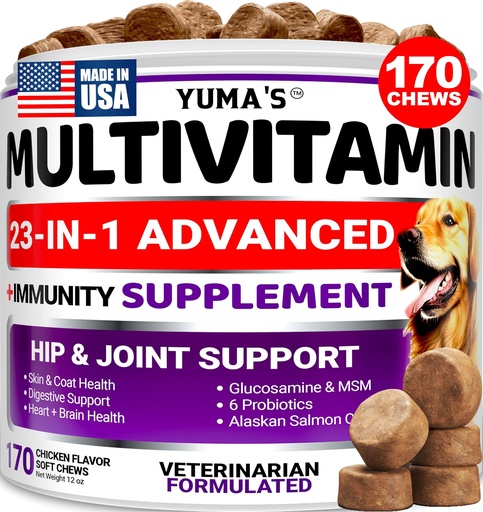 [BRSROAIYCEOW2YDG] Dog Vitamins and Supplements - 170 Treats - Dog Multivitamin Chewable with Glucosamine - Senior & Puppy Multivitamin for Dogs - Hip & Joint Support - Immune Health, Skin, Heart, Digestion, Probiotics