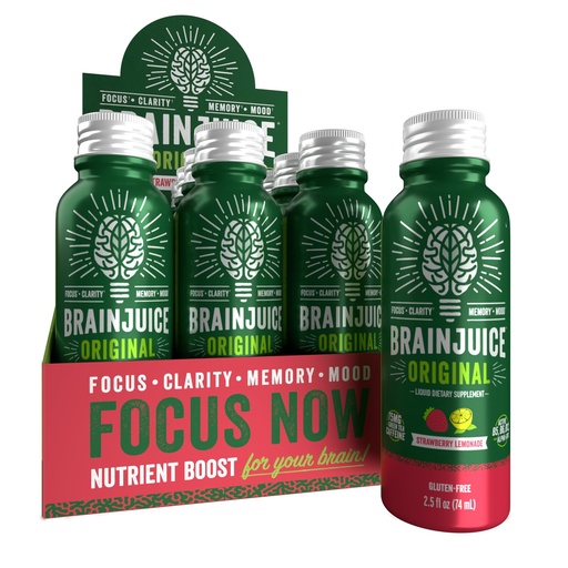 [BRSWGHA5AVYRM2DX] BrainJuice Brain Support Shot, Gluten Free Supplement Shots for Energy & Focus, Healthy Drinks with Alpha GPC, Vitamin B, 2.5 fl oz, 12 Pack (Strawberry Lemonade)