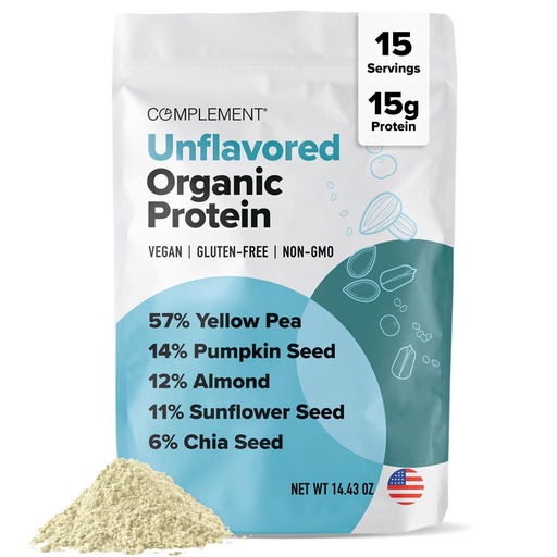 [BRSRMALYC5YBG23V] Complement Vegan Unflavored Protein Powder - Organic Protein Low Carb, Low Calorie, Sugar Free, Soy Free, Non-GMO, Gluten Free - 15g Yellow Pea, Pumpkin Seed Plant-Based Protein (15 Servings)