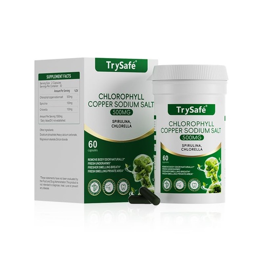 [BRSRGYAZDJYGKAD7] 950MG Natural Chlorophyll Capsules with 600MG Chlorophyll Copper Sodium Salt, 200MG Spirulina, 150MG Chlorella - Detox & Digestion Support*, Effective Body's Odor Control*