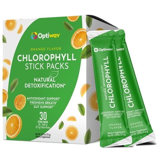 [BRSRGAI2OIOWAD3G] Chlorophyll Powder Packets - Chlorophyll Stick Packs for Water - Detox Boost Gut Health & Antioxidant Support Natural Green Juice Powder - Vegan Gluten-Free Sugar Free Orange Flavor 30 Packs