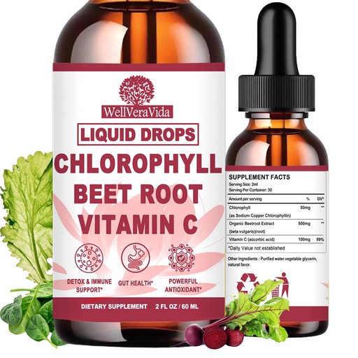 [BRSRGAIKBV5BYEQY] Liquid Chlorophyll Drops, Chlorophyll Supplements w. Beetroot & Vitamin C for Antioxidant Cleanse & Internal Freshness, Natural Liquid Chlorophyll for Women & Men, Fast Absorption Than Capsules Pills