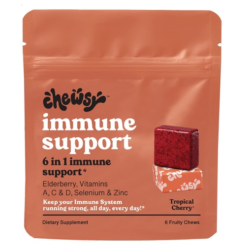 [BRSW2HYOOQNGM3LK] Chewsy - 6-in-1 Immune Support Fruity Chews with Elderberry - Vitamin C, A and D, Zinc and Selenium - Individually Wrapped - 6-Day Supply
