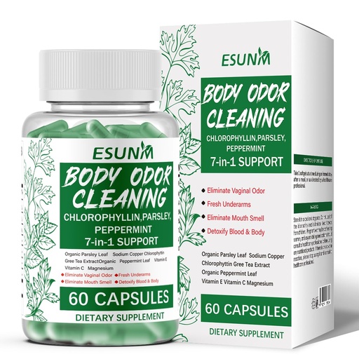 [BRSREFD5AUNAY2DO] ESUNM Body Deodorizing Supplement, Chlorophyll Capsules 650 mg,Ultra high Absorption Internal Deodorant Clorofila Pastillas for Men & Women, Support to Cellular Energy,Antioxidant,Immune System