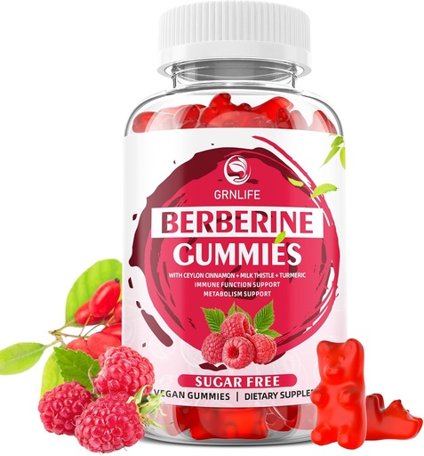 [BRSROBI5CQBA4HTK] Berberine Gummies with Ceylon Cinnamon 1500mg High Potency Berberine HCL Supplement for Immune and Metabolism Support, Sugar Free, Raspberry Flavor - 60 Count