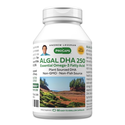 [BRSWGHQKOIFWO2TX] ANDREW LESSMAN Algal DHA 250mg 60 Softgels - Plant-Based Omega-3 Oils, Natural Marine Algae, High DHA, Non-GMO, High Potency, No Stomach Upset, No Fishy Aftertaste. Small Easy to Swallow