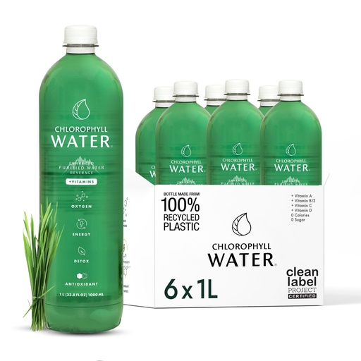 [BRSREZD5OB7RGCLK] Chlorophyll Water (6-Pack, 1 Liter), Chlorophyll Liquid Drops with Vitamin Water for Hydration, Natural Detox & Immunity Support, Clean Label Project Certified, Refreshing Lemon & Spearmint Taste