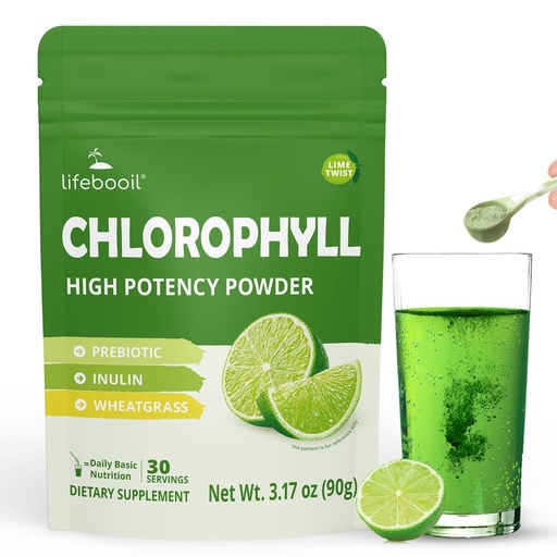 [BRSREYAQAF7QKHTB] Chlorophyll Powder, 120mg Clorofila for Drinking – Supports Alkalization, Gut Health & Clean Energy – 30 Servings, (Lime Twist)