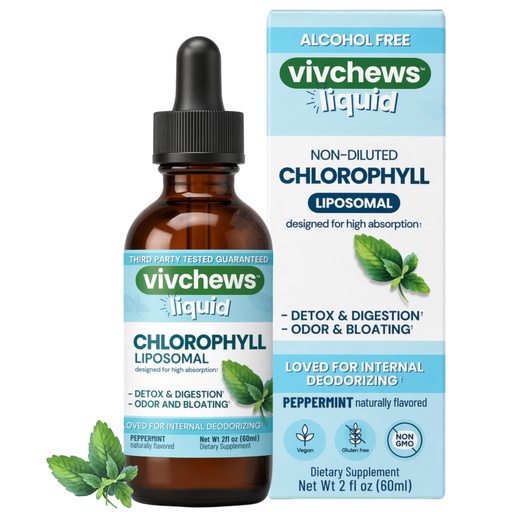 [BRSRGGQROACR42D5] Liposomal Chlorophyll Liquid – Vegan, Helps Reduce Odor & Bloating, Non-GMO, Alcohol-Free, Gluten-Free, No Artificial Sweeteners, Colors or Flavors, Peppermint Flavor, 30 Servings