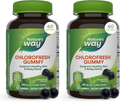 [BRSRGGQKBAMA4D3G] Nature's Way Chlorofresh Chlorophyll Gummies, Supports Healthy Skin and Body Detox*, Internal Deodorant*, Orchard Fruit Flavored, 60 Gummies, (Pack of 2)