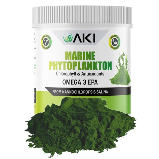 [BRSW2GT2CR4GYGQ3] AKI Marine Phytoplankton Powder - Source of Raw Omega-3 EPA Micro Algae Nannochloropsis - Plant Based Proteins, Vitamins for Overall Wellness - Complete Protein Source, Vegan & GMO Free (2oz/57g)