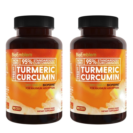 [BRSRMEIRC57QO2Q2] BioEmblem Turmeric Curcumin Supplement with BioPerine | Joint Support & Heart Health | with Organic Turmeric Powder & 95% Curcuminoids Extract | California Made, Non-GMO, 60-Day Supply