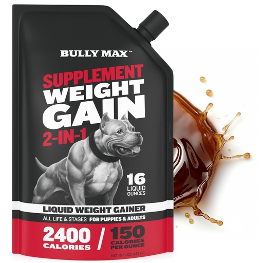 [BRSW2FQ3AUMWEADB] Bully Max Liquid Weight Gainer for Dogs – High Calorie Dog Supplement with Omega-3 & Whey Protein – 2-in-1 Multivitamin for Healthy Weight Gain – for Puppies & Adult Dogs – 16 oz