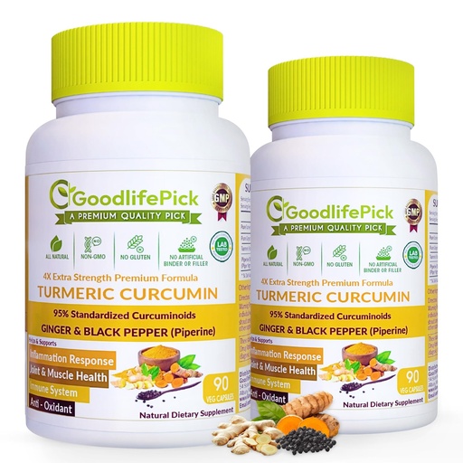 [BRSRO2QDBECRGFDK] Premium Turmeric Curcumin with Ginger Capsules .Unique Formula for Extra Strength with 95% Curcuminoids & Black Pepper(Piperine). Non-GMO No Rice Powder, No Stearate, No Gluten-90 ct (Pack of 2)