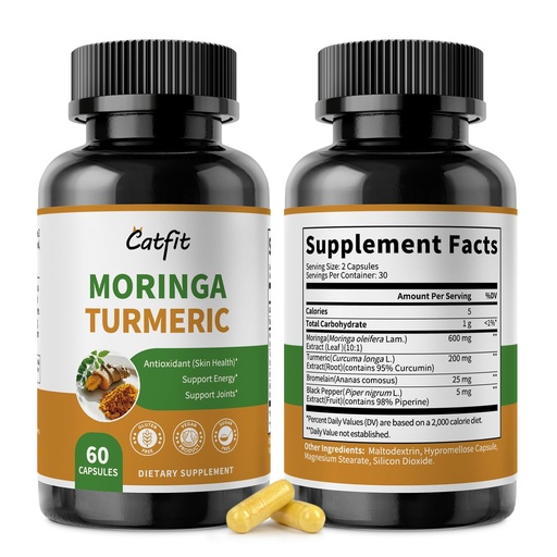 [BRSREZQCOQNBYYLO] 2 Pack Moringa Capsules 10-in-1 Superfood Supplement – Turmeric Curcumin, Bromelain & Black Pepper – Antioxidant, Energy & Skin Support – Vegan, Non-GMO