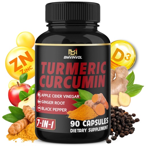 [BRSW2FTRBYHAAFL6] Turmeric Curcumin - 95% Curcuminoids & Apple Cider Vinegar, Ginger Root and Black Pepper for Advanced Absorption - Supports Immune System - 90 Capsules [3-Month Supply]