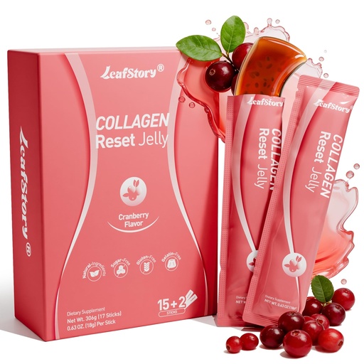 [BRSRGYAYOF5AYFDV] Collagen Reset Jelly Supplement-Cranberry Flavored, Support Gut,Skin & Digestive Health, with Chia Seeds & Yerba Mate- 17 Sticks