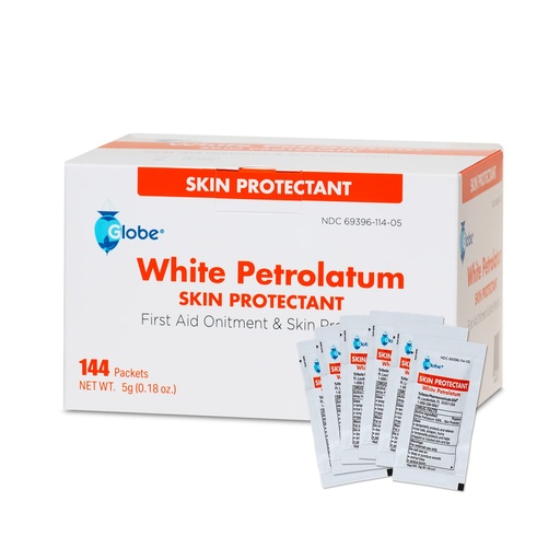 [BRSRMAL6OUDR43Q6] Globe (Box of 144 White Petrolatum Jelly for Dry or Cracked Skin, Soothing White Petroleum Jelly for Minor Skin Irritations, 5g Foil Packets, 144 Packets