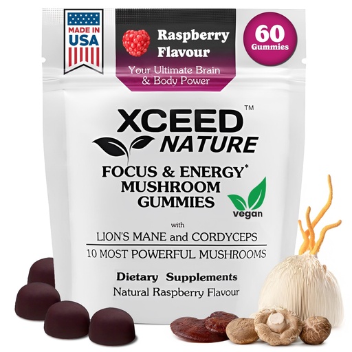 [BRSROAATAECWGYIZ] Lions Mane & Cordyceps Mushroom Gummies - 10in1 Supplement - for Focus, Energy, Mood, Memory & Clarity - 60 Pcs