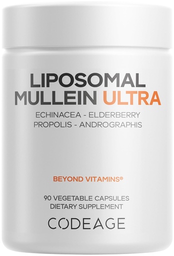 [BRSREGL2OB5QOHI6] Codeage Liposomal Mullein Ultra Supplement - Mullein 10:1 Extract, Elderberry, Bee Propolis, Echinacea, Ginger Root, Andrographis, Kudzu, Vitamins, Elecampane, Eleuthero, Isatis, Non-GMO - 90 Capsules