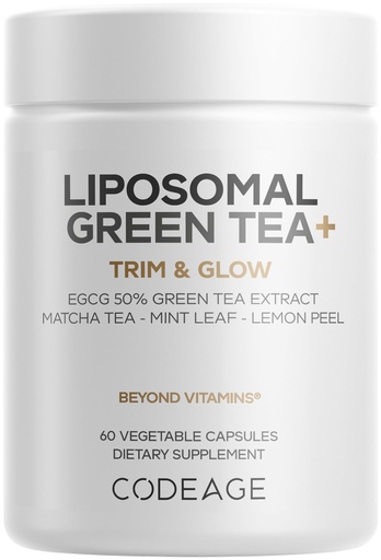 [BRSRACQNCMGREG3P] Codeage Liposomal Green Tea+ EGCG 50% Green Tea Extract, Organic Matcha Green Powder, Peppermint Leaf, Lemon Peel, Liposomal Delivery - Vegan Pils Supplement - Non-GMO - 60 Capsules