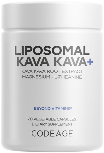 [BRSREGI2AEOWOFDF] Codeage Liposomal Kava Kava+ Supplement - 500 mg 30% Kavalactones with Magnesium Glycinate - Magnesium Oxide - L-Theanine - Liposomal Delivery - Non-GMO - 60 Capsules