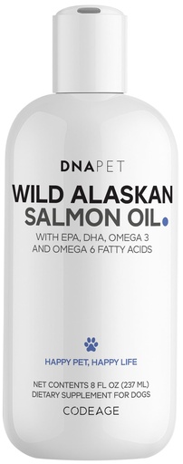 [BRSREHTYPIHWEH3K] DNA PET Wild Alaskan Salmon Oil for Dogs - EPA, DHA, Omega 3 & 6 Fatty Acids for Pets - Liquid Fish Oil Supplement for Dogs - All Breeds - 8 fl oz