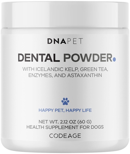 [BRSRGHYNPMHRMCDG] DNA PET Dental Powder for Dogs – Canine Oral Care Supplement with Icelandic Kelp, Decaffeinated Green Tea, Enzyme Blend & Astaxanthin – Teeth, Mouth & Breath Powder for Dogs - Mint Flavour - 2.12 Oz