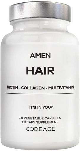 [BRSREHQTBEMRUHTJ] Amen Hair Vitamins - 10,000 mcg Biotin, Collagen Powder - Vitamin C, D3 & E, Pantothenic Acid, MSM, Zinc, Hyaluronic Acid, Inositol & Horsetail Extract - Non-GMO Hair Pill Supplements - 60 Capsules