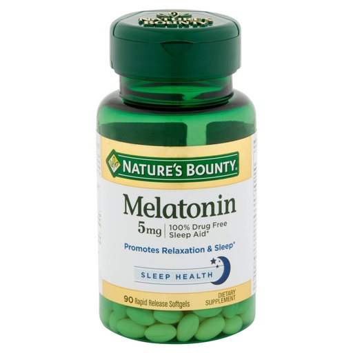 [BRSWIZI7O4ORKDTO] Melatonin by Nature's Bounty, 100% Drug Free Sleep Aid, Dietary Supplement, Promotes Relaxation and Sleep Health, 5mg, 90 Rapid Release Softgels