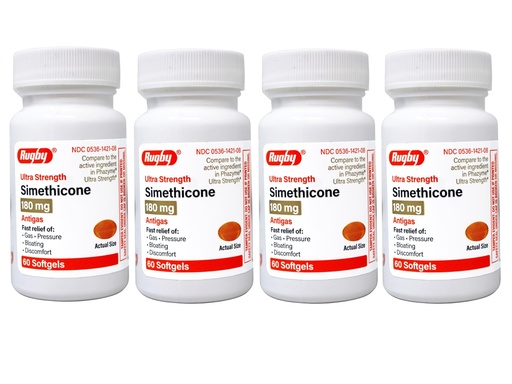 [BRSWKEY7BB7R4YLG] Rugby Ultra Strength Simethicone Gas Relief 180 mg - Maximum Gas Relief for Adults - May Help with Symptoms of Flatulence, Bloating, Gas Fullness - 60 Softgels (4 Pack)