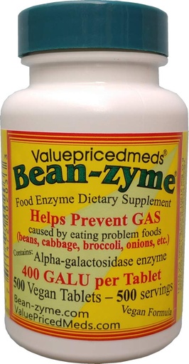 [BRSWI2TYCAMB23I5] Bean-Zyme Gas Relief for Adults Extra Strength (500 ct) is 400 GAUL per Tablet Alpha Galactosidase, Vegan, Cost Less, Digestive Enzyme Dietary Supplement Natural Food Enzyme