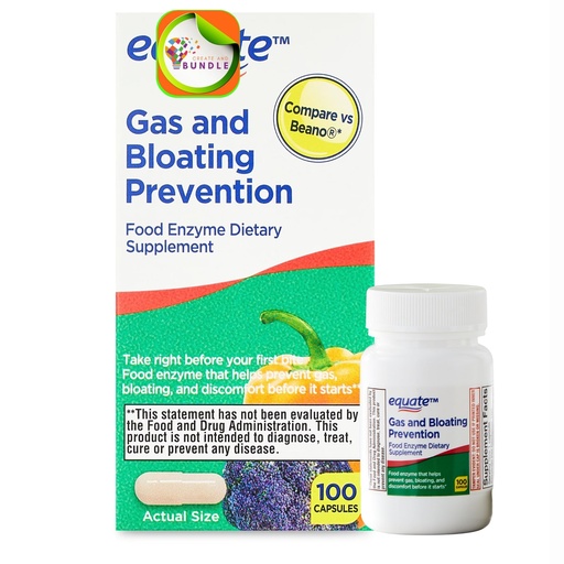 [BRSREAL3AF4BQFL6] Gas and Bloating Relief Support, Food Enzyme Dietary Supplement, Digestive Comfort Capsules 100 Count + Create Sticker