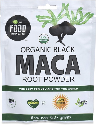 [BRSWGGAOOEDRYYLL] The Food Movement Co. Black Maca 8 oz Raw Food Powder - Organic, Non-GMO, Vegan, Gluten Free Black Maca Root Supplement för Whole Body Wellness