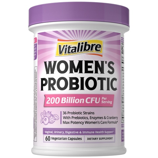 [BRSRACAECMCWO235] Vitalibre Probiotics for Women 200 Billion CFU, 36 Unique Strains, with Cranberry Prebiotics & Digestive Enzymes, High Potency Vaginal Probiotics, Full-Spectrum Gut Health, 60 Vegan Capsules