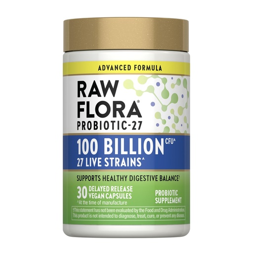 [BRSRGBACPMHB63QV] Raw Flora Probiotic for Women and Men | 100 Billion CFU | 30 Delayed Release Capsules | Vegan & Gluten Free Supplement