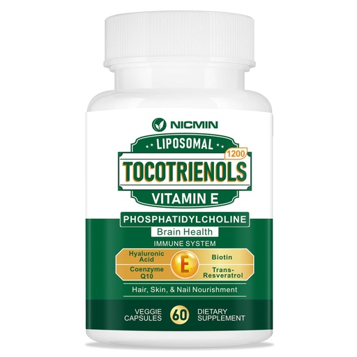 [BRSRA236DICBYETG] 1200MG Vitamin E Tocotrienols Liposomal Tocotrienols Supplement with Phosphatidylcholine, 95% Delta-tocotrienols and 5% Gamma-tocotrienols, High Absorption for Heart, Brain Function 60 Capsules