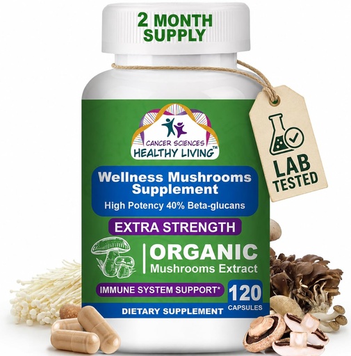 [BRSRA2YFOADRAHLZ] Daily Vitality Organic Mushroom Supplement Capsules - 1,500mg Non-GMO Wellness Mushroom Complex 40% Beta-Glucans -Turkey Tail, Reishi, Cordyceps, Chaga Extract for Brain & Immune Support 120 Capsules
