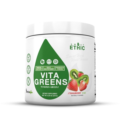 [BRSREEITCJYGGHYY] Sweat Ethic Vita Greens Greens Superfood Powder, Daily Multivitamin with Digestive Enzymes, Probiotics, Prebiotics & Reds for Men and Women, Sweetened with Stevia, Strawberry Kiwi Flavor, 30 Servings
