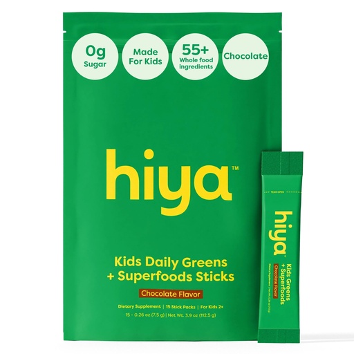 [BRSREHDYA4OWKCL4] HIYA Kids Greens Powder Sticks - 55 Whole-Food Sourced Ingredients & Delicious Flavor - Greens Superfood Powder for Kids (Chocolate)