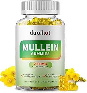 [BRSROAT3OEFAACAU] Mullein Gummies for Lung Detox, 2000mg Mullein Leaf Extract for Respiratory & Digestive & Immune Support, Organic Mullein Herb Supplement for Mucus Relief, Vegan, Pineapple, 60