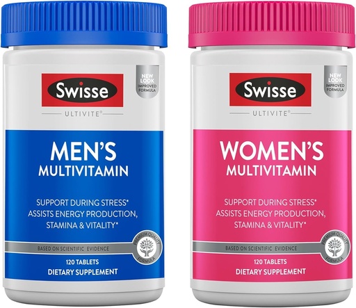 [BRSWYHT4AQHRO3T5] Swisse Daily Multivitamin for Men & Women Bundle Combo Pack | Supports Healthy Energy, Stress Relief, Mental Clarity & Performance, Immunity, and Heart Health