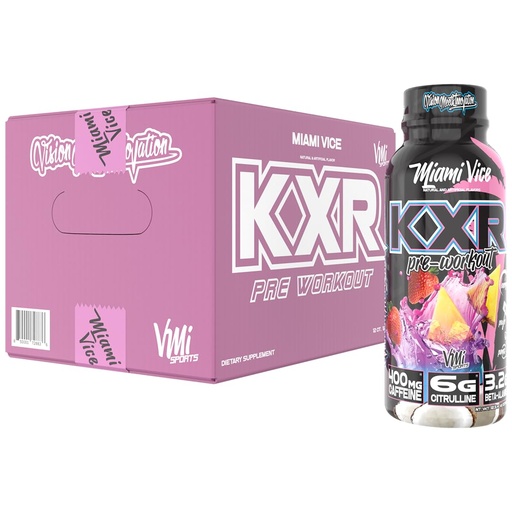 [BRSW2AI7BYAR6HT2] VMI Sports KXR High Stimulant Pre-Workout Energy Ready to Drink 400mg Caffeine, 6g Citrulline, 3.2g Beta-Alanine | Delicious – Convenient – Powerful | 12.5 oz Bottles (Miami Vice, 12 Bottles)