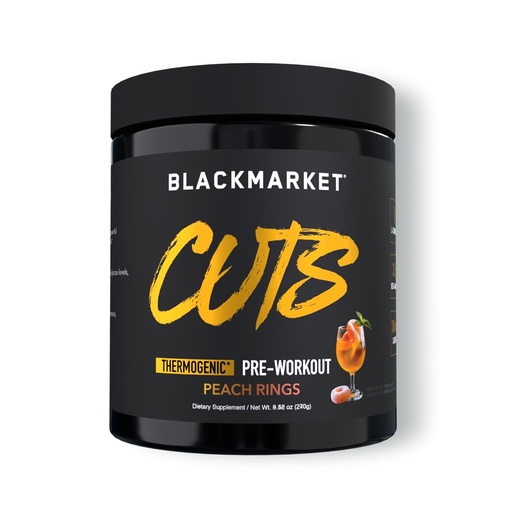 [BRSROEA6OJ5BO23G] BLACKMARKET CUTS Pre Workout - Flavored Energy Powdered Drink Mix for Men & Women, Great for Muscle Definition, Thermogenic, Creatine Free, (Peach Ring, 30 Servings)