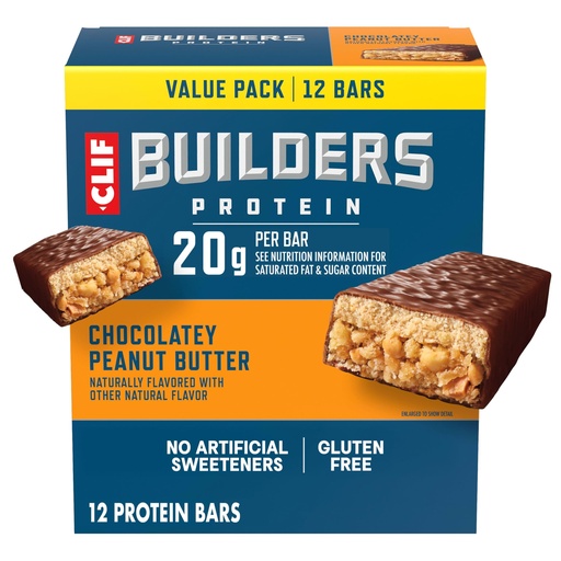 [BRSW2AYBAEFRGE3Z] CLIF BUILDERS Protein Bars - Chocolatey Peanut Butter - 20g Plant Based Protein - Gluten Free - Non-GMO - Low Glycemic - No Artificial Sweeteners - 2.4 oz. (12 Pack)